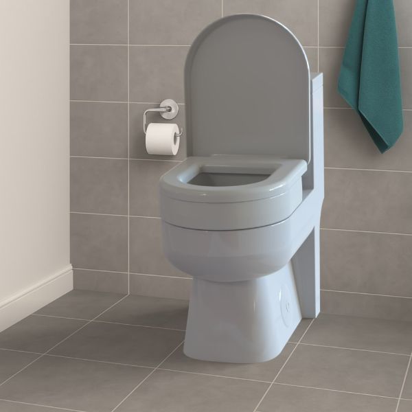 Durable Ashby Lift D Shape Toilet Raiser fitted on a contemporary straight edged toilet
